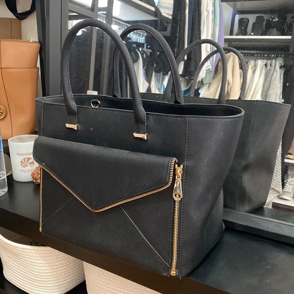 Rebecca Minkoff black structured tote with removable clutch